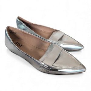 A.n.a Silver Pointed-Toe Loafers |‎ Women's Size 6